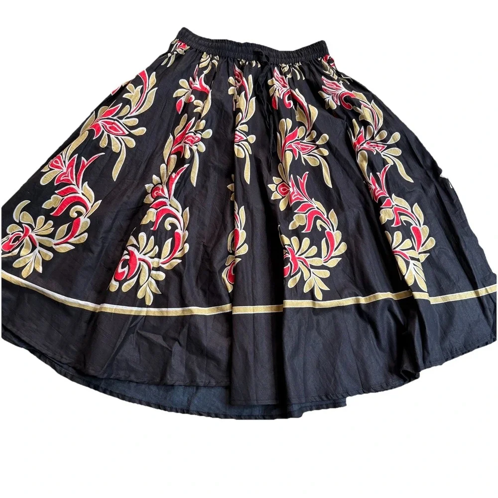 J Gee  Maxi Skirt Lace Boho floral batik midi flare skirt elastic waist SZ-M